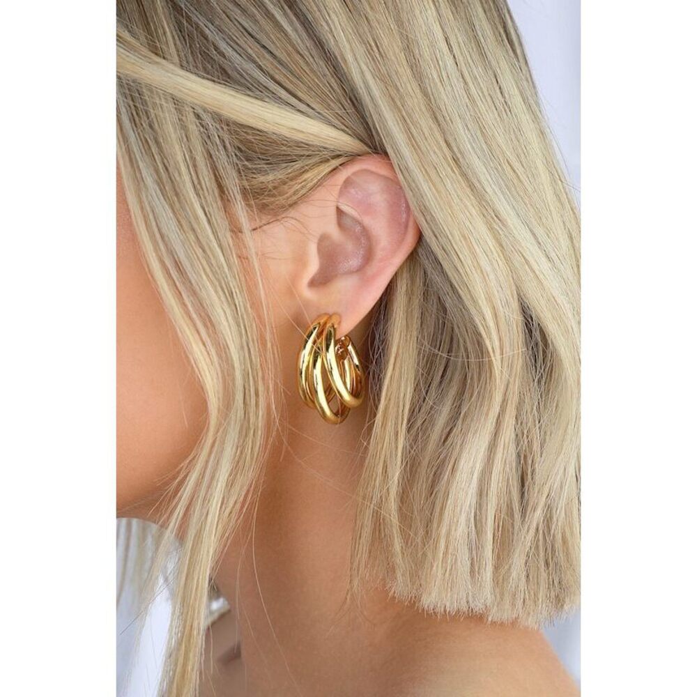 Lulus Three's A Crowd 24kt Gold Triple Hoop Earrings - Size One Size